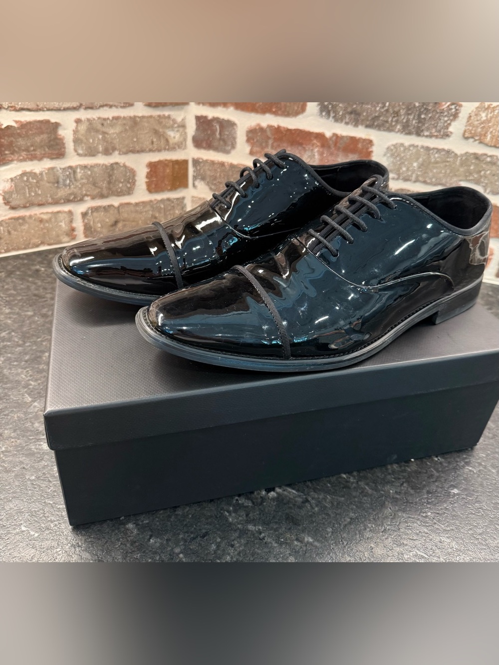 Patent Leather Black Oxford Dress Shoes - Sleek Lace-Up Formal Style